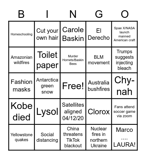 Fu*k 2020 Bingo Card