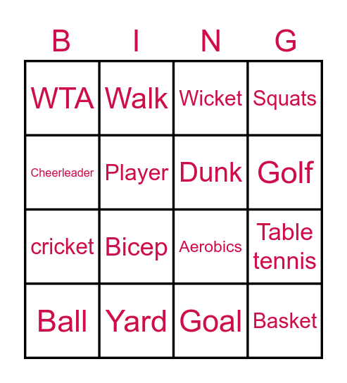 Sports Bingo Card