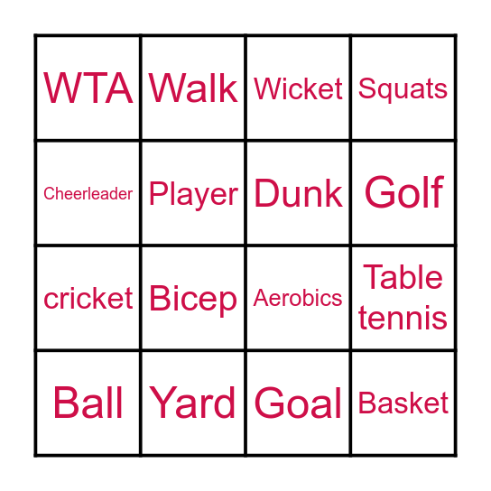 Sports Bingo Card