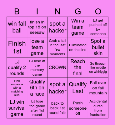 Fall Guys NZ vs Wales World Championship 2020 Bingo Card