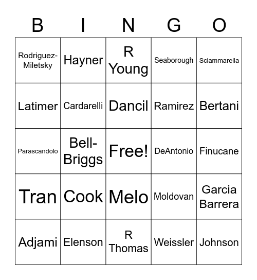 Staff Bingo Card