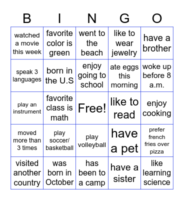 MSG Bingo Card