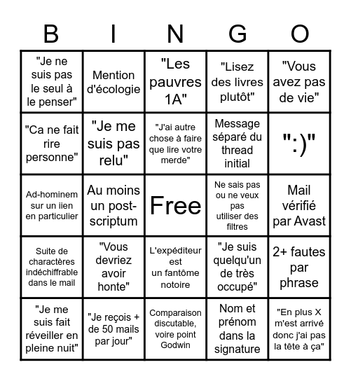 Arrêtez le SPAM ! Bingo Card