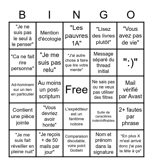 Arrêtez le SPAM ! Bingo Card