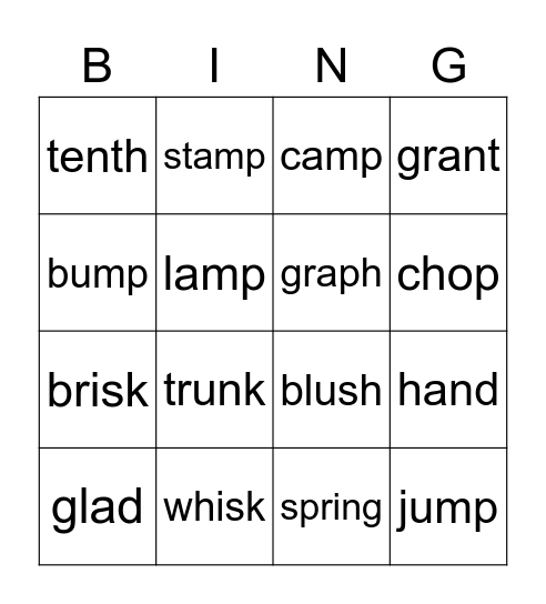 Blends and digraph Bingo Card