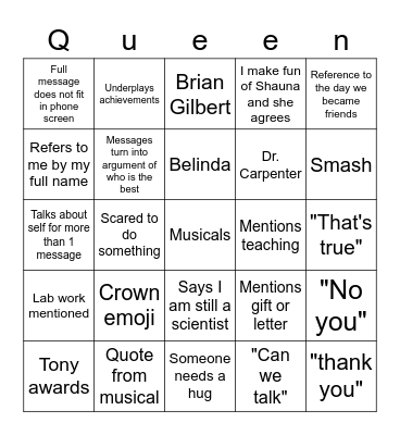 Shauna Bingo Card