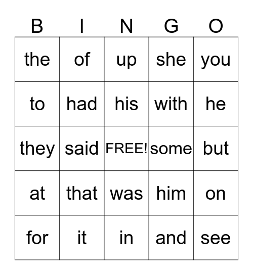 Sight Words (Set 1 & 2) Bingo Card