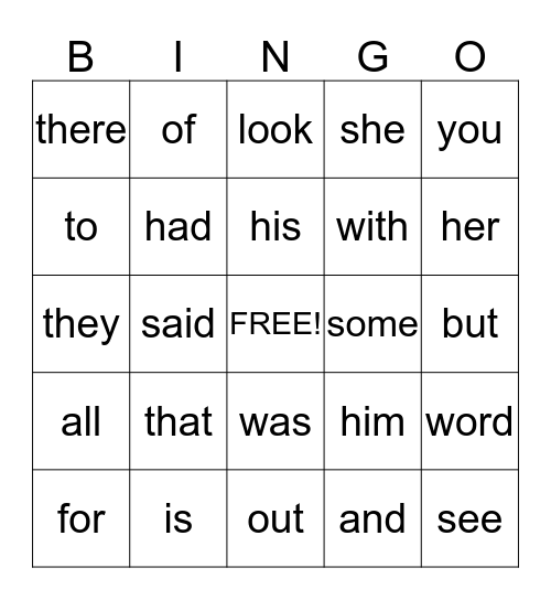 Sight Words (Set 1 & 2) Bingo Card