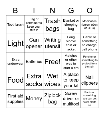 96-Hour Kit Bingo Card
