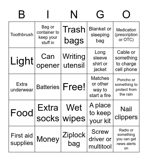 96-Hour Kit Bingo Card