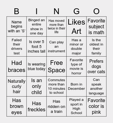 Get to Know me Bingo Card