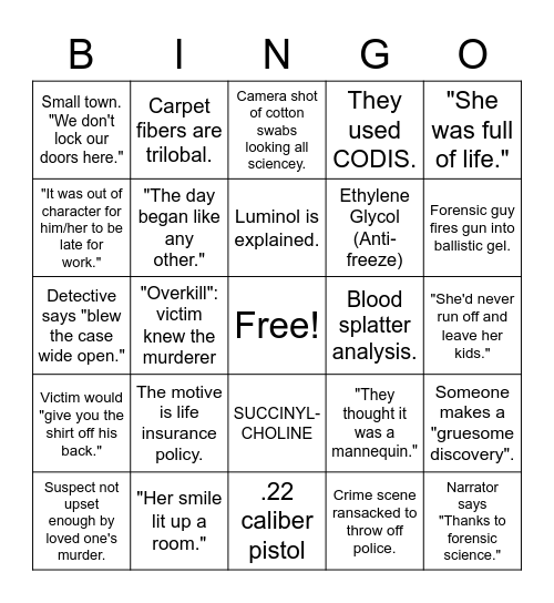 Forensic Files Bingo Card