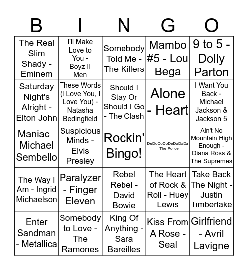 Rockin' Bingo (9A) Bingo Card