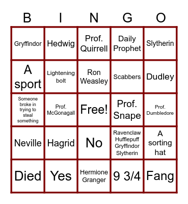 Harry Potter Chapter Review Bingo Card