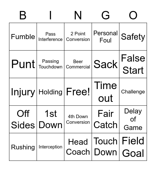 Football Bingo Card