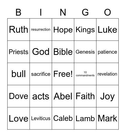 Sunday school games Bingo Card
