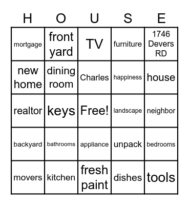 New House Bingo Card