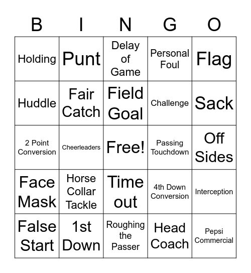 Football Bingo 2 Bingo Card