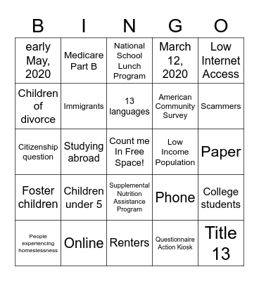 2020 Census Bingo Card
