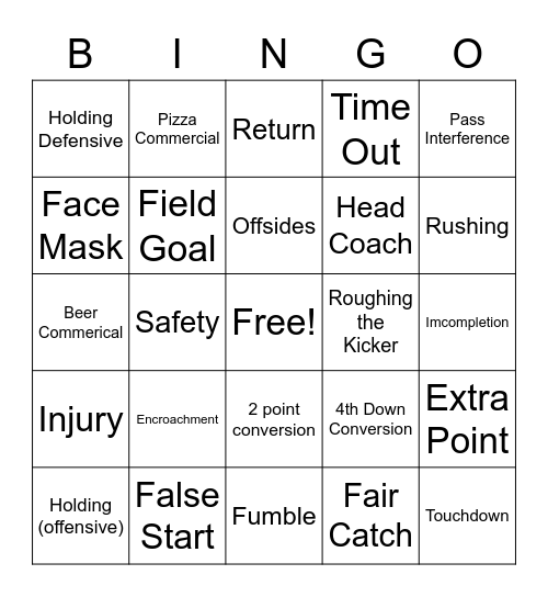 Football Bingo 3 Bingo Card