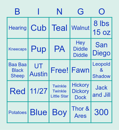 Beyer Baby Shower Bingo Card