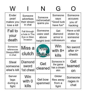 Wool Wars Bingo Card