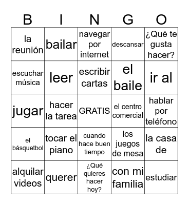 ¿Qué te gusta hacer? Bingo Card