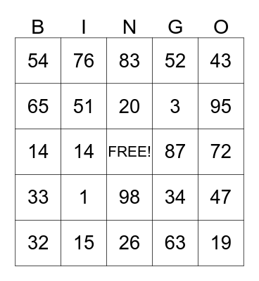 Thanksgiving BINGO Card