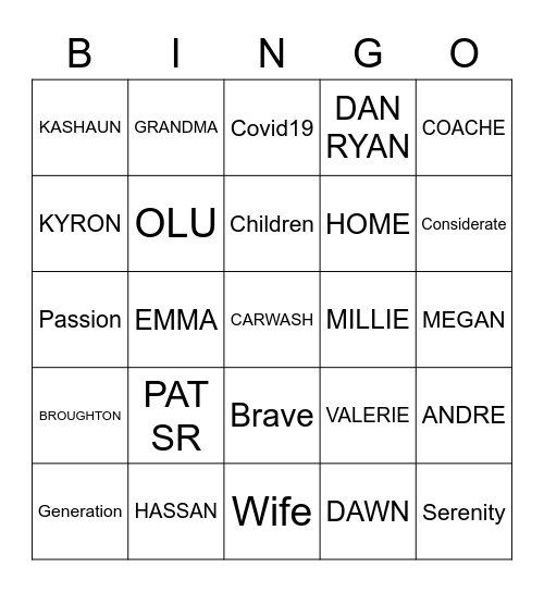 COLLIER B Bingo Card