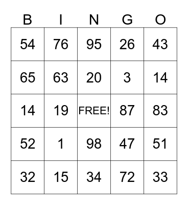 Thanksgiving BINGO Card