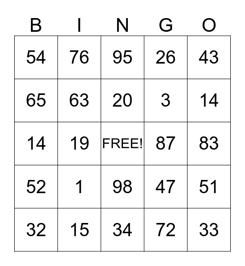 Thanksgiving BINGO Card