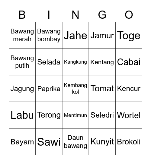 Bingo sayur Bingo Card