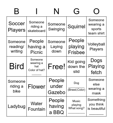 Park Bingo Card