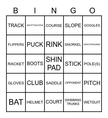 SPORTS VOCABULARY Bingo Card