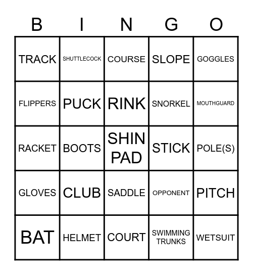 SPORTS VOCABULARY Bingo Card