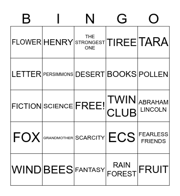 READS Bingo Card