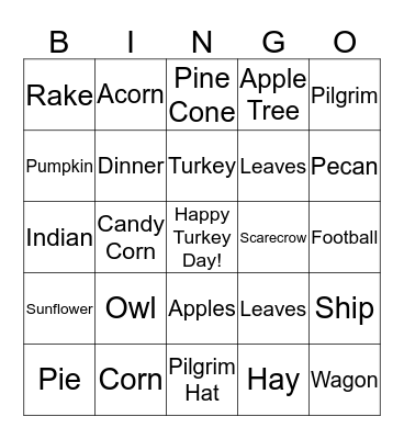 Thanksgiving BINGO Card