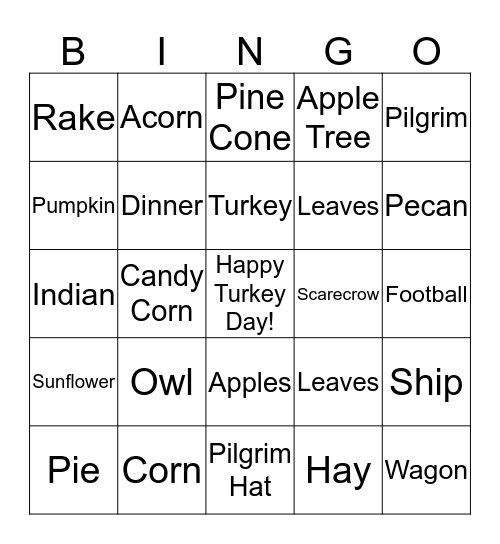 Thanksgiving BINGO Card