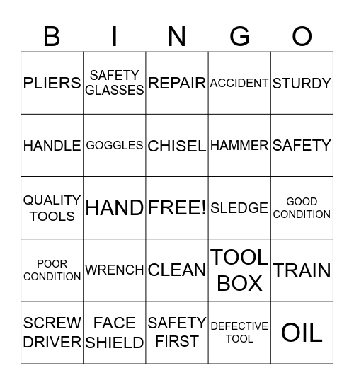 Safe Tool Use Bingo Card