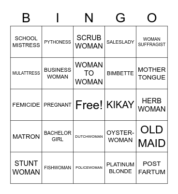 Woman's Day Bingo Card