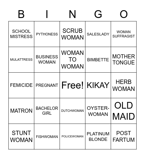 Woman's Day Bingo Card
