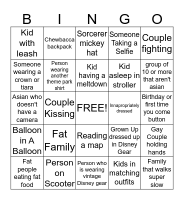 Disneyland/California Adventure  Bingo Card