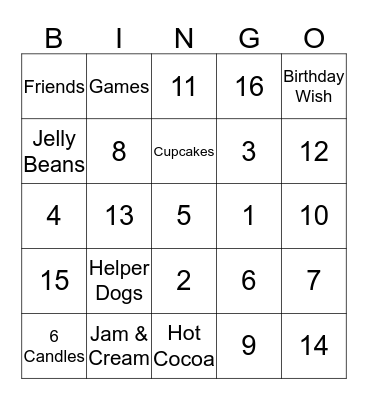 Amber's Tea Party Bingo Card