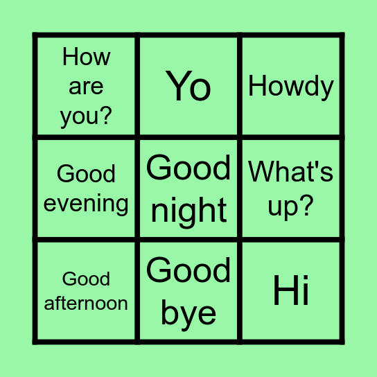 Greeting Bingo Card