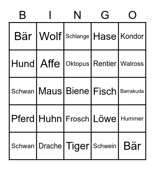 Animal-Bingo Card