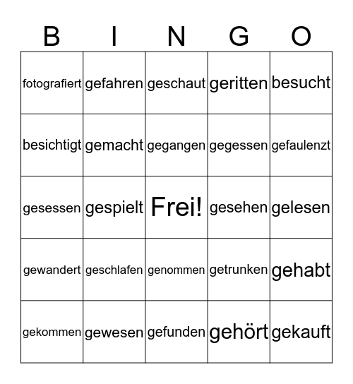 Partizip II Bingo Card