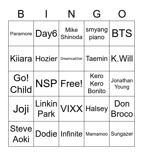 Do you share AmplSi's music tastes? Bingo Card