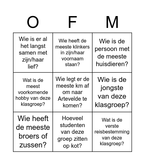 speeddate OFM Bingo Card