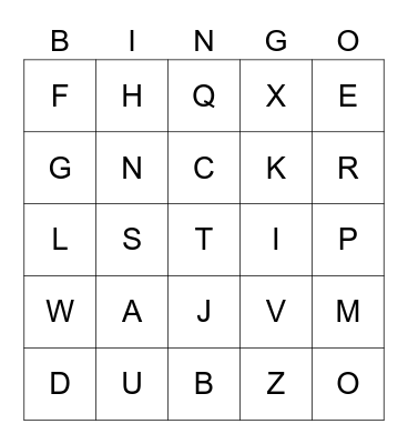 Das Alphabet Bingo Card