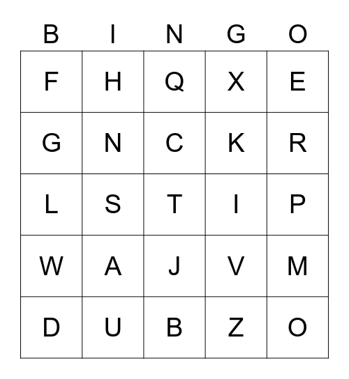 Das Alphabet Bingo Card